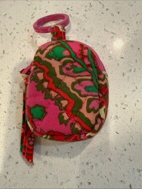 Vera Bradley Pink Green Floral Quilted Keychain AirPod Pouch